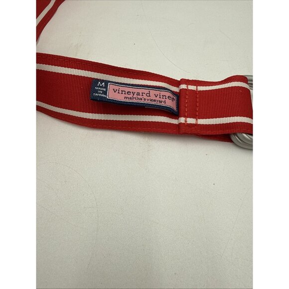Vineyard Vines Belt Sz M Fabric D Ring Red White Striped Preppy Classic - Picture 6 of 6